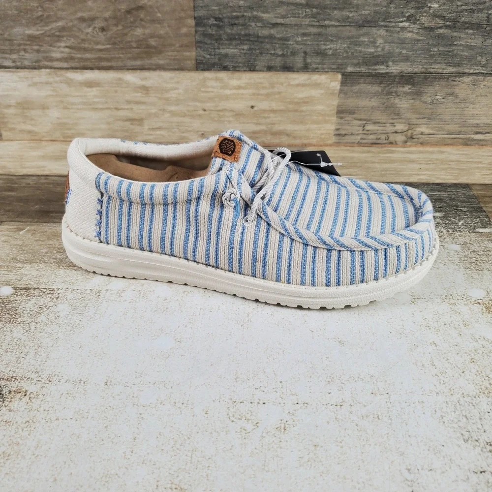 Hey Dude Wally Resort Mens Loafer Shoe Sz 9 Blue White Striped Round Toe Comfort